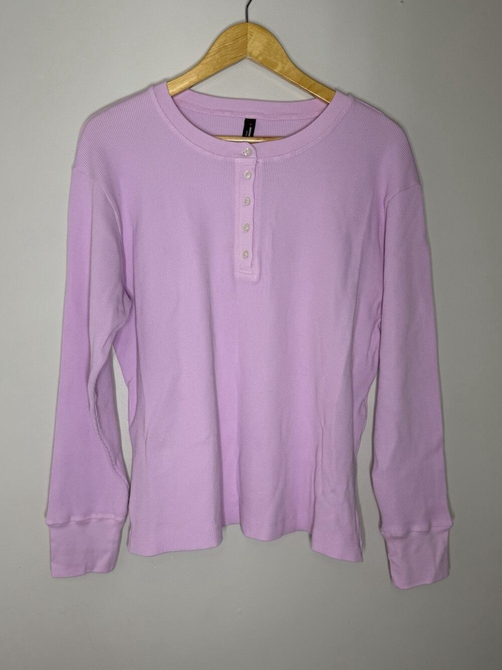 American Giant Thermal Henley T Shirt Womens Medium Pink Waffle Knit Long Sleeve